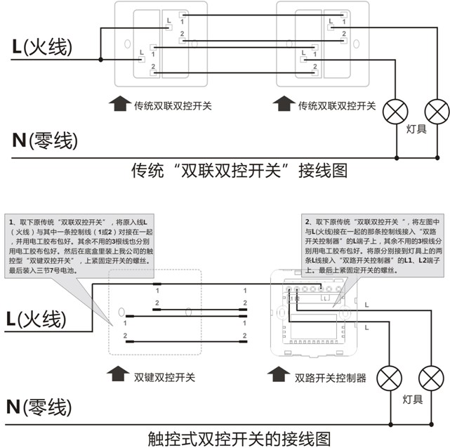 KOTI飛天之舞系列雙控開(kāi)關(guān)接線(xiàn)方式說(shuō)明