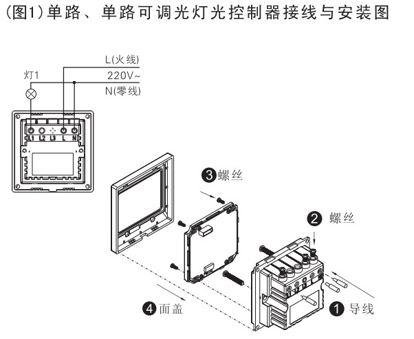 E度空間單路智能可調(diào)光開關接線安裝圖